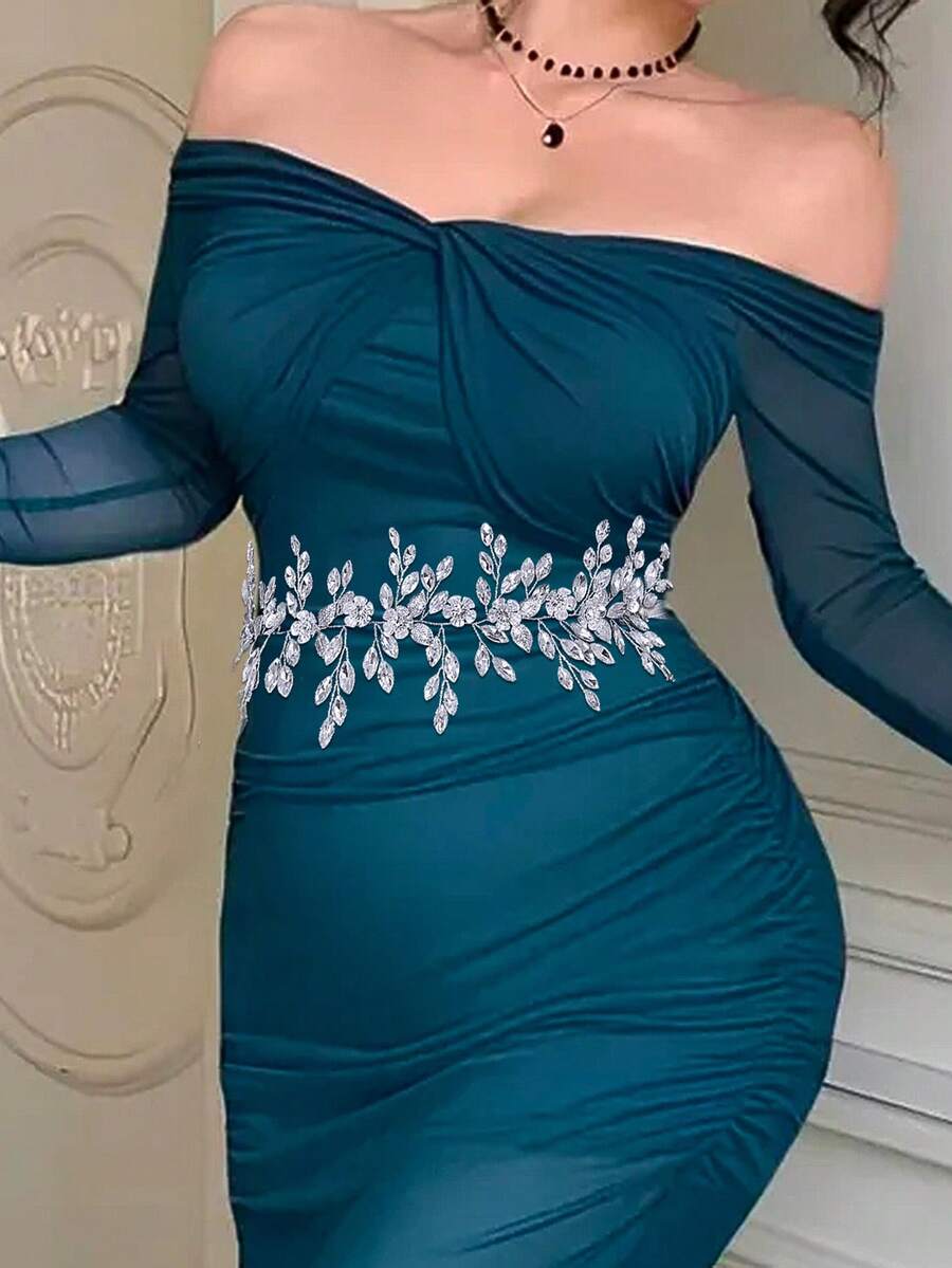 1 pieza Elegante cinturón de novia con adorno floral de strass y aleación, apto como regalo de festival, fiesta, sesión de fotos