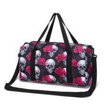 Elegant Travel Bag/Duffel Bag/Yoga Bag/Gym Bag, Skull Flower/Colorful Skull Design, Suitable For Travel, Daily Carry, Fitness, Snow, Camping, Outdoor Activities Holiday Essentials Holiday Travel Essentials Travel Accessories Bag For School School Accessories School Stuff
