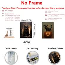 2 pièces Impression murale d'art chat noir pour Halloween, décoration d'horreur, décoration de maison de campagne sombre, impression gothique d'Halloween, impression cœur sorcière, cadeau chat lady Halloween, art mural, affiches, art mural avec cadre pour salon, chambre à coucher, bureau, etc. - Parfait pour les vacances, murales, affiches, cadeaux d'anniversaire, cadeaux de remise des diplômes! Fait de canevas (cadre en option)