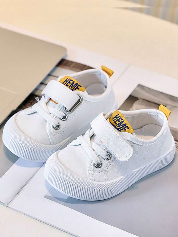 1 Pair Baby Color Block Round Toe Hook And Loop Fastening Canvas Casual Sneakers, Unisex Style Suitable For All Seasons