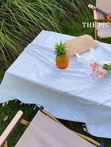 1pc Outdoor Picnic Tablecloth With Tassels, Elegant Dining Mat For Picnics & Outings, High-End Design