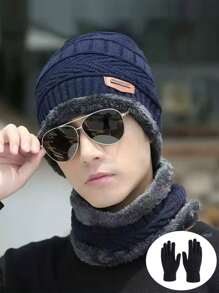 Set de 3 piezas de estilo coreano casual para mujer: gorro, bufanda, guantes, gorro de punto, adecuado para uso diario en otoño/invierno
