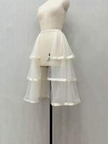 1pc Bride's Black Elastic High Low Skirt With 5 Layers Mesh & 3 Silk Ribbon, Detachable Tulle Party Skirt Halloween Fall Clothes For Women - Black - View 12