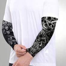 2pcs Sun Protection Sleeve Covers For Men, Thin Tattoo Arm Sleeves, Sun-Shading Sleeve, Cool Cycling Sleeves For Summer Fake Tattoo Arm Warmers Autumn Outfits Halloween Costumes Black Arm Sleeve Gifts For Men
