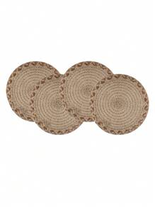 1/4 Stücke Jute + Polyester 15-Zoll Runder Platzdeckchen, rustikales minimalistisches Design, wärmeisolierend rutschfeste dekorative Tischdecke, geeignet für Feiertage und Partys
