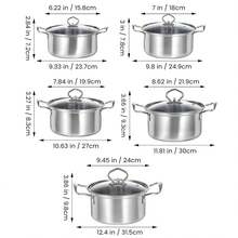 15 Sets Stainless Steel Stock Pot Set With Glass Lid Induction Cooking Pots Large And Small Cooking Pots Double Handle Multifunctional Kitchen Items For Stews And Soups - 銀色 - 查看 11
