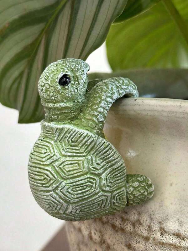 1 Piece Of Mini - Sized, Cute And Adorable, Resin - Made Turtle - Climbing - Pot Decoration - Nature - Healing Style, Fresh Grass Green, Simulated Turtle Shape, For Embellishing Potted Plants, Suitable For Gardening Arrangement Scenarios