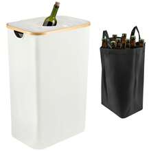 100L Pfandflaschen Sammelbehälter, Pfandflaschen Behälter Mit Deckel & 2 Abnehmbaren Tragetaschen, Flaschensammler Leergut Fasst 30 Leere Flaschen, Leergut Für Küche Und Lagerraum - Beige - Übersicht 7