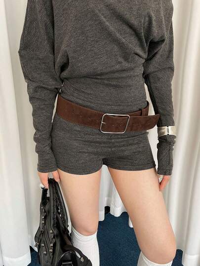 1pc Khaki PU Material Women's Retro Versatile Solid Color Slimming Wide Waist Belt