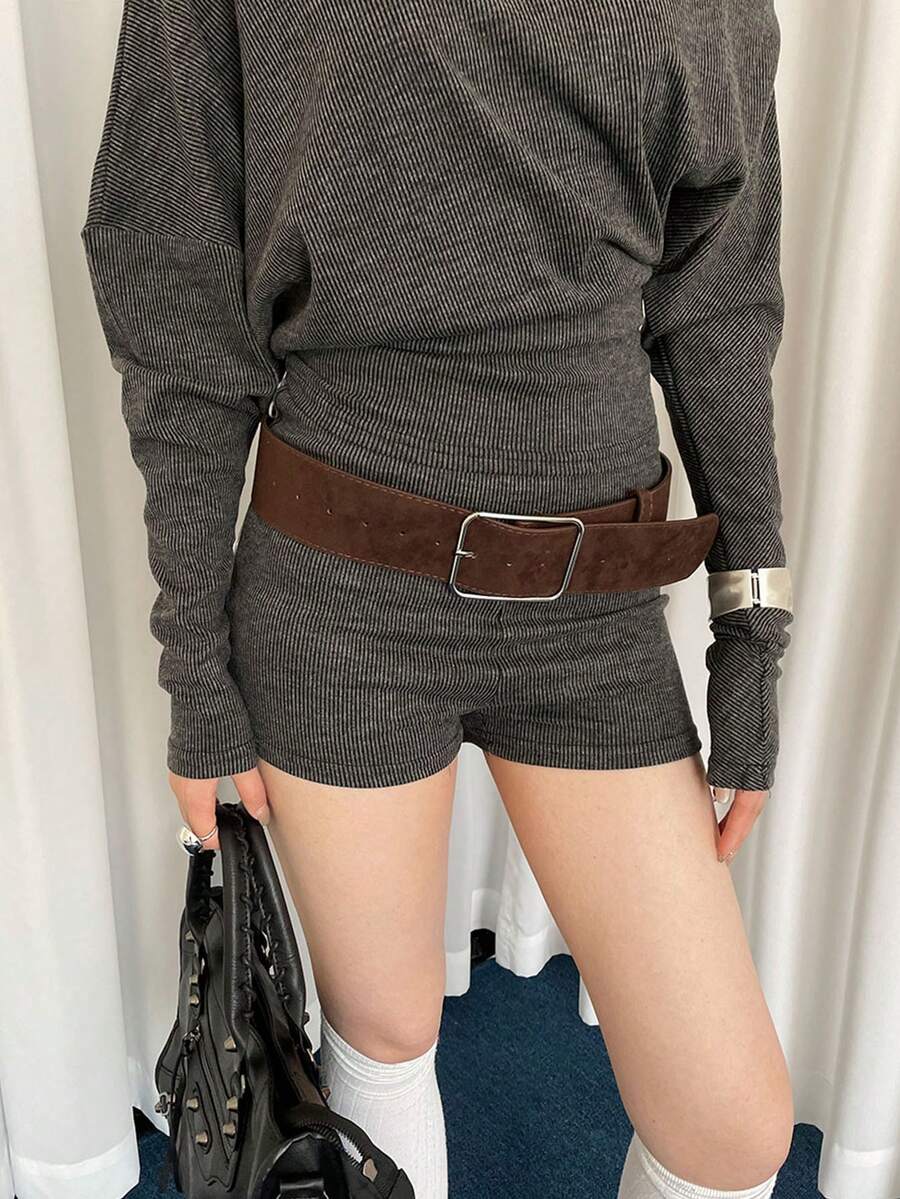 1pc Khaki PU Material Women's Retro Versatile Solid Color Slimming Wide Waist Belt - Coffee - View 1