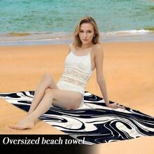 Oversized Microfiber Beach Towel - Abstract Black & White Marble Pattern, Quick-Drying, Lightweight, Sand-Free, Soft Touch, Stylish For Pool & Beach Leisure, Modern Design, 250gsm, Beach, Beach Essentials, Beach Accessories, Pool Float - Multicolor - View 7