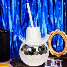 Disco Ball Cup, Pink Cowboy Hat Cup With Straw, Glitter Ball Cup, Disco Ball Plastic Cup With Straw, Cowboy Western Party Supplies Cup, Reusable Party Cup