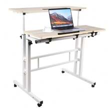 Bureau debout mobile avec plateau pour souris, réglable en hauteur, bureau assis-debout roulant, petit poste de travail sur roulettes pour ordinateur debout, bureau assis-debout pour bureau à domicile