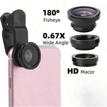 Kit d'objectifs de caméra de téléphone 3-en-1 - grand angle, macro, fish-eye - idéal pour les accessoires de photographie, portable et prêt pour les selfies, compatible avec et Android. Parfait pour les vacances d'été, les voyages, la photographie créative, le contenu pour les médias sociaux, les accessoires de téléphone pour le vlogging