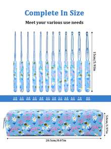 9pcs/Set Blue Bee & Flower Soft Clay Crochet Hooks, Ergonomic Design Suitable For Knitting Sweaters, Scarves, Socks, Gloves And Other DIY Handcraft Projects - 9pcs/set - View 2