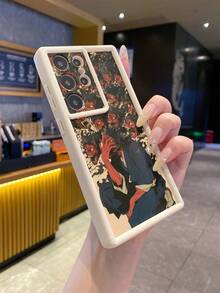 动漫单件米色磨砂防摔手机壳，带搞笑掌心怪兽图案，适用于 16/16e、Redmi、Infinix、Vivo