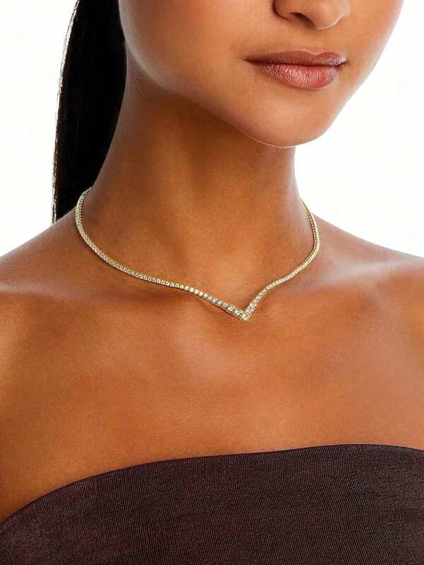 1 pezzo Collana semplice a forma di V con cristalli, accessorio da festa