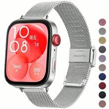 Pulseira Milanesa Sem Lacunas Compatível com Huawei Watch Fit 3/4/4Pro, Pulseira de Aço Inoxidável Ajustável, Pulseira de Metal para Galaxy Watch 6 4Classic 47 43 42 46mm 7 6 5/Pro 4 40 44 45mm, Pulseira de Metal para Homens