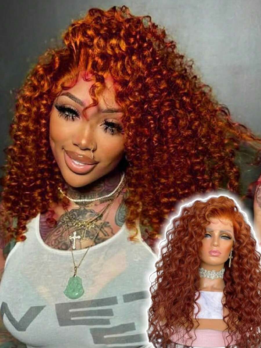 Ginger Orange Lace Front Wigs Human Hair Deep Wave 13x4 HD Transparent Lace Frontal Wig For Women 200% Density Curly Wet And Wavy Lace Front Wigs Human Hair 350# Colored Glueless Wig - S350 - Xem 1