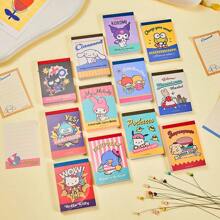 Sanrio 12 tipos de papel adhesivo con notas de libros de señal de orina de dibujos animados japoneses retro, con chicas lindas de dibujos animados, material de libreta, para la temporada de regreso a clases