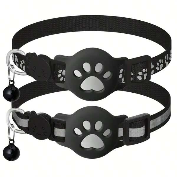 2 PC For Airtag Cat Collar Breakaway With Bell, Reflective Kitten Collar With Airtag Holder, Adjustable 7.08-11.81In, Safety Buckle For Girl Boy Cats, Pet Supplies, Accessories, Gift, Without Battery(Excluding Locator Casing)