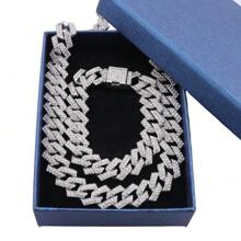 Conjunto de 2 peças de corrente cubana brilhante para homens, colar e pulseira de luxo, estilo hip hop, com brilho, para mulheres e homens, uso diário, presente para o dia dos pais e das mães, com caixas