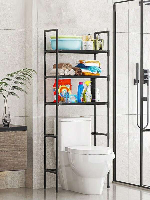 1pc 3-Tier Bathroom Storage Cabinet - Space-Saving, Easy Assembly, No Drill Needed Shelves, Suitable For Bathroom Essentials, Perfect For Storing Toiletries, Towels And Decor, Modern Bathroom Organizer | Durable Construction, Shower Caddy