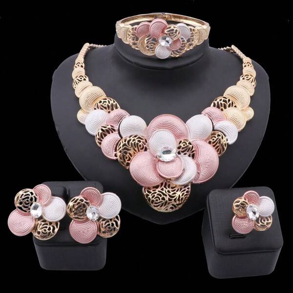 Middle East 1 Set Of 5 Retro Hollow Golden Zinc Alloy Jewelry Set Necklace Earrings Ring Bracelet For Ball And Daily Wear