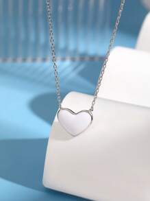 1 Stück 925 Sterling Silber Halskette mit hypoallergener Herz-Form - Weißes Emaille Herz Design, süß & niedlich - perfekt für täglichen Mädchen Frühling/Sommer Stil - ideales Geburtstags-/Feiertags-Geschenk für Töchter/Enkelinnen