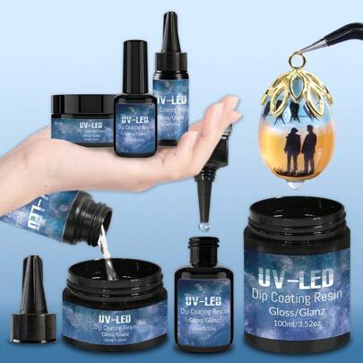 UV-LED Coating Resin Dip & Gloss | High-Gloss, Yellow-Resistant, Quick-Cure Non-Stick Resin For Drip Coating Surface - Multi-Size Pack (0.52/0.88/1.06/2.46/3.52oz)