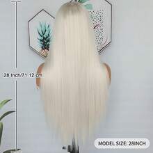 13X6 Free Part Platinum Blonde Lace Front Wigs 28 Inch Pre Plucked Long Straight Hair Wigs Glueless Soft Ash Blonde Colored Wigs Heat Resistant Fiber Hair Synthetic Lace Front Wigs For Women For Daily Christmas Party Cosplay Use - trắng - Xem 8