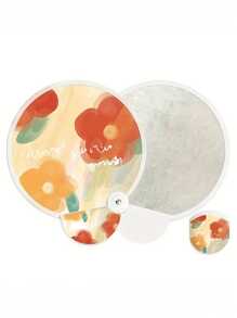 1pc,Oil Painting Floral Mini Foldable Fan - Elegant Portable Compact Lightweight Handheld Fan With Reflective Surface, Fabric Material & Botanical Art For Summer, Home Decor, Gift