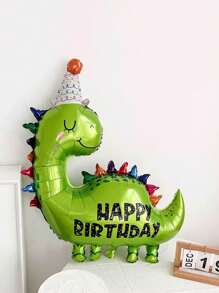 1 Balão de Alumínio em Forma de Dinossauro Coroa Fofa de Desenho Animado, Série de Dinossauros, Acessório para Festa Comemorativa, Aniversário (Com Canudo)