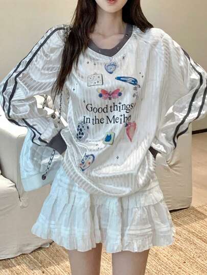 Printed Short Sleeve T-Shirt For Women, Funny Graphic Printed Sporty V-Neck Long Sleeve Sweatshirt T