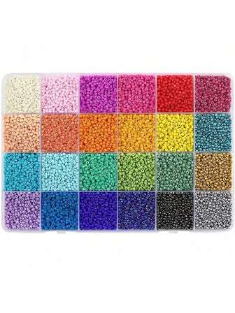 1 caja de cuentas de vidrio de 2mm/3mm/4mm, 15/24 colores aleatorios, para hacer pulseras, joyería y manualidades