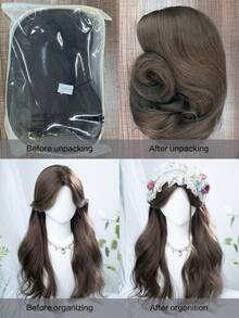 alicegarden 1顶合成耐热长卷发假发，带刘海，棕色，长度28英寸，自然逼真。（不含配件） - 棕色 - 查看 11