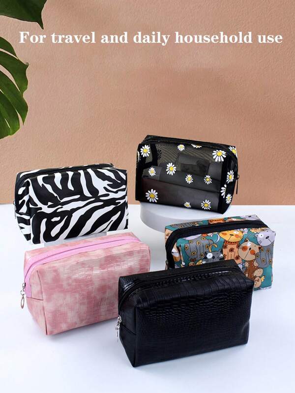 1pc Fashionable Minimalist Crocodile Pattern Makeup Bag - Waterproof, Portable, Large Capacity, Suitable For Home And Travel, Makeup Tools And Cosmetics Storage