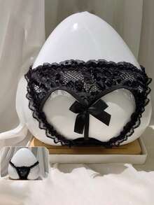 1 条黑色开裆蕾丝内裤，性交时无需脱下，心形防漏臀部内裤，花卉蝴蝶结性感内衣 - 黑色 - 查看 2