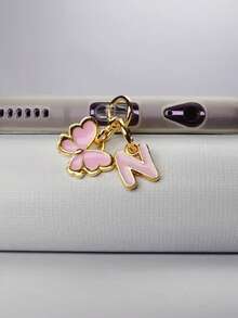 1pc创意粉色蝴蝶字母/欧式26个大写字母缩写/手机防尘塞/装饰/挂件/吊坠/手机挂钩/精致/节日使用保护您的设备/适用于Type-C/Lighting（5-14）型号 - 粉色 - 查看 49