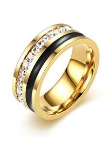 1 件不锈钢锆石镶嵌男士戒指，适合日常、派对、节日、婚礼和户外场合，情侣戒指，生日礼物，婚礼配饰 - 彩色 - 查看 29