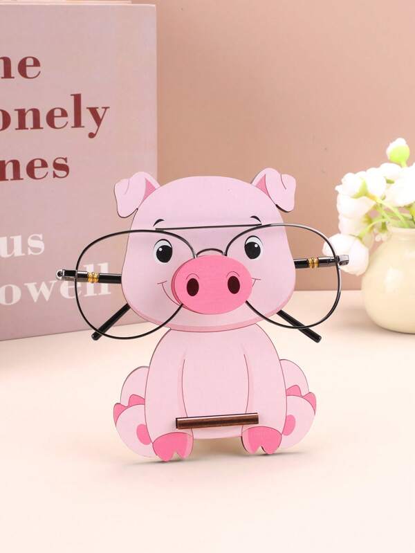 1pc Cute Animal Glasses Holder, Wooden Eyeglasses Stand, Creative Pink Pig Sunglasses Display Stand, Desk Glasses Organizer, Home Decor, Ideal Gifts For Friends, Men And Women