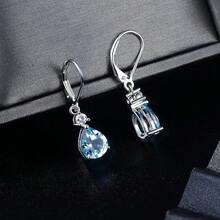 New 92 Sterling Sier Blue Topaz/Amethyst/Rainbow Quartz CZ Teardrop Leverback Earrings Drop Dangly Gemstone Earings Hypoallergenic Birthday Jewelry Gifts For Women - B-Natural blue topaz - View 3