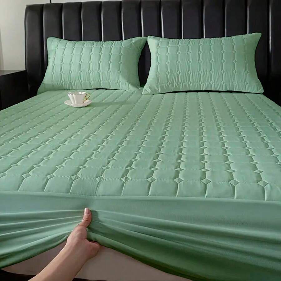 Waterproof Protective Cover With Elastic For Queen King Or Single Bed Mattress Quilted - 青檸色 - 查看 1