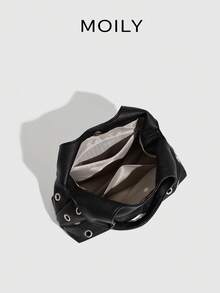 2025 New Design Large Capacity Handbag, Tortoiseshell Rivet Shoulder Bag, Casual Fashion Tote Bag, Polka Dot Ladies Bag, New Women Handbag - Black - View 8