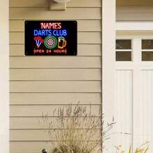 1 件定制金属墙饰 - 复古飞镖俱乐部装饰，霓虹风格飞镖、啤酒杯和飞镖靶图案 - 8 英寸 x 12 英寸（20 x 30 厘米）个性化家庭酒吧、游戏室、酒馆墙面装饰 - 金属标牌，夏末主题，时尚设计 - 多色1 - 查看 6