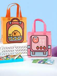 2 Peças/Conjunto de Sacolas Presentes para Volta às Aulas, Sacolas Reutilizáveis de Tecido Não Tecido com Estampa de Cacto e Desenho Animado, Estilo Mochila, Adequadas para Festa, Casamento, Aniversário, Embalagem de Varejo, Sacolas Dobráveis Suprimentos Escolares Volta às Aulas Essenciais Escolares Itens Escolares
