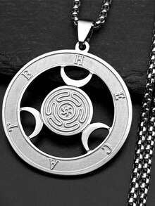 威卡三重月亮女神赫卡忒之轮不锈钢吊坠项链 Strophalos 赫卡忒魔法符号饰物 PIN 珠宝礼物 - 項鍊 - 查看 2