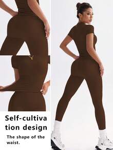 FWH 1. 可爱纯色露脐上衣，弹力修身圆领甜美时尚百搭外套，优雅高腰显瘦休闲收腹日常基础款舞蹈服拉长腿部线条提臀街头跑步瑜伽两件套