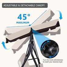 3-Seat Patio Swing Chair, Outdoor Porch Swing With Adjustable Canopy And Durable Steel Frame For Patio, Garden, Poolside - Beige - View 4