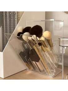 Adjustable Clear Acrylic Makeup Brush Holder With Compartments – Expandable Cosmetic Organizer For Vanity, Countertop Storage Box With Multiple Slots, Ideal Birthday Or Valentine'S Gift, Makeup Brushes